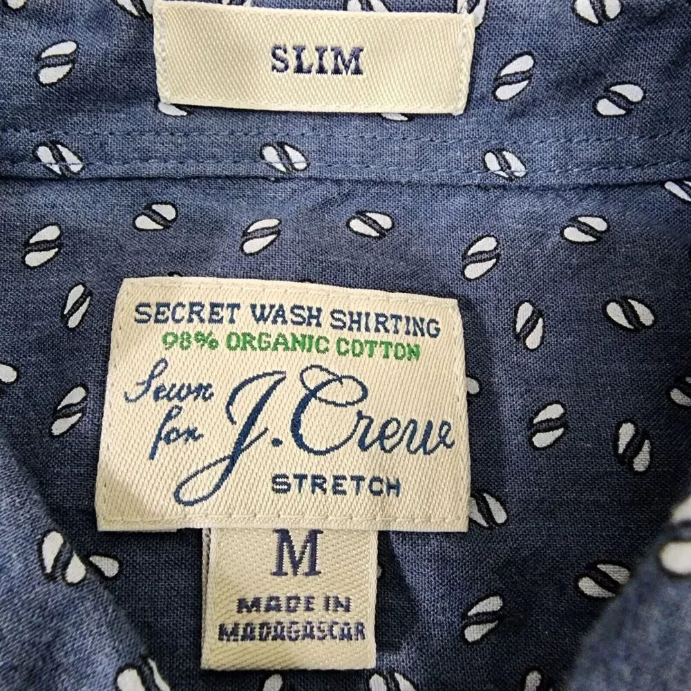 J Crew Secret Wash Shirt Men Medium Blue Organic Cotton Slim Stretch Button Blue